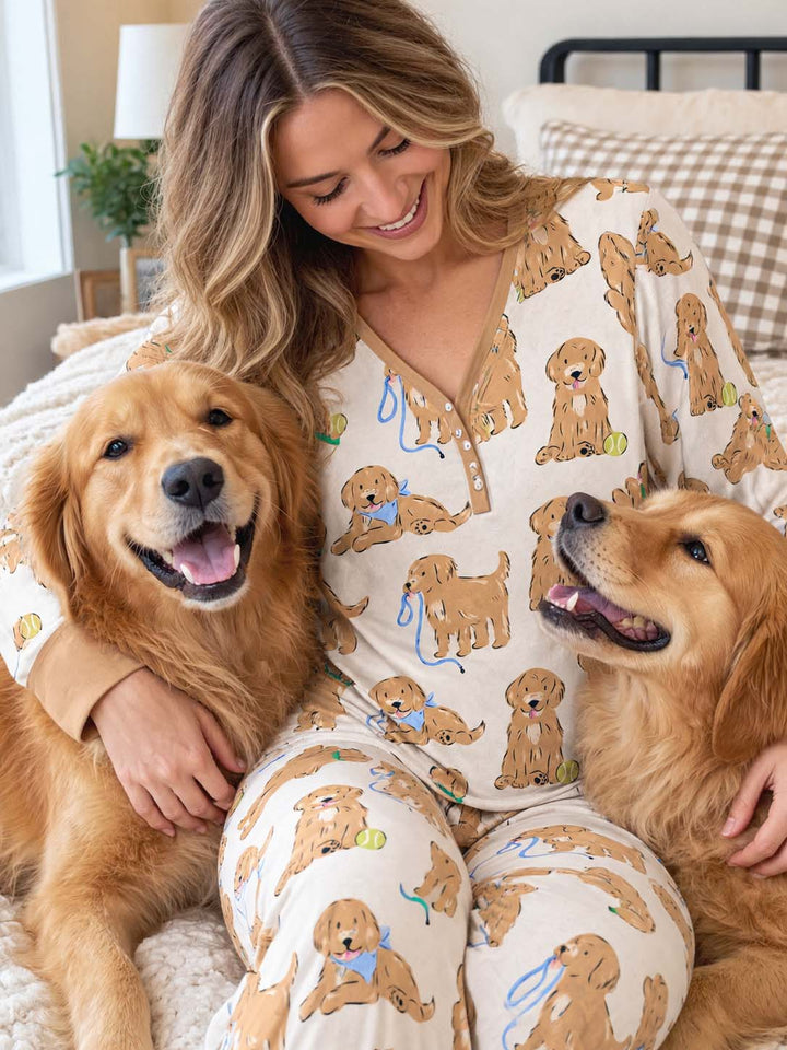 Golden Puppy Playtime Bamboo Women Pajama Set
