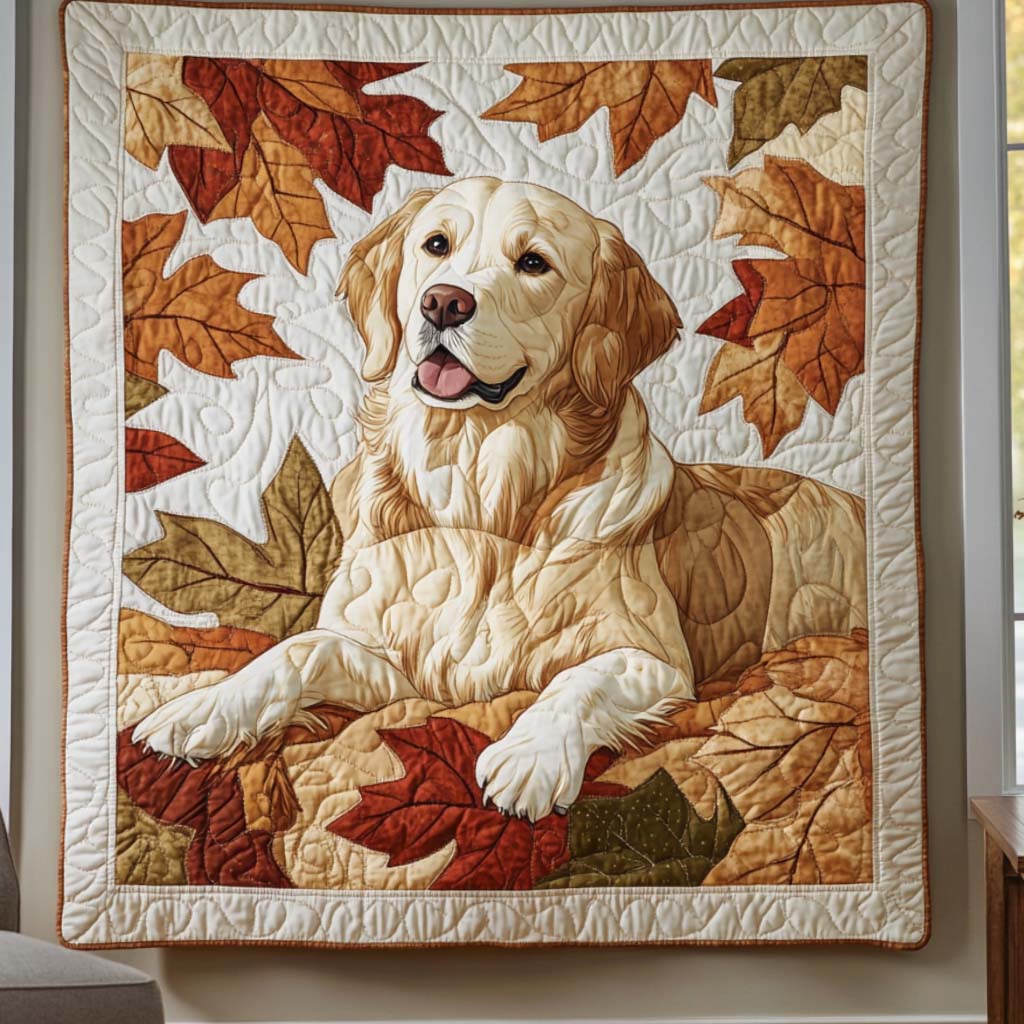 Golden Retriever Autumn Leaves Bamboo Quilt Blanket