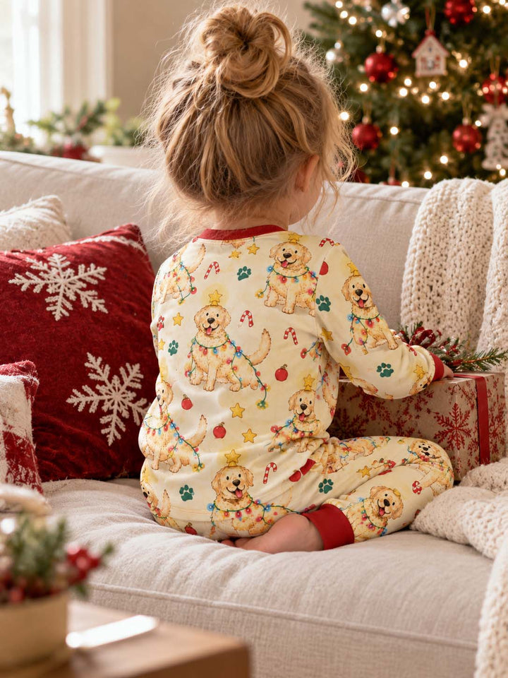 Golden Retriever Christmas Lights Bamboo Two Piece Long Sleeve Pajama Set