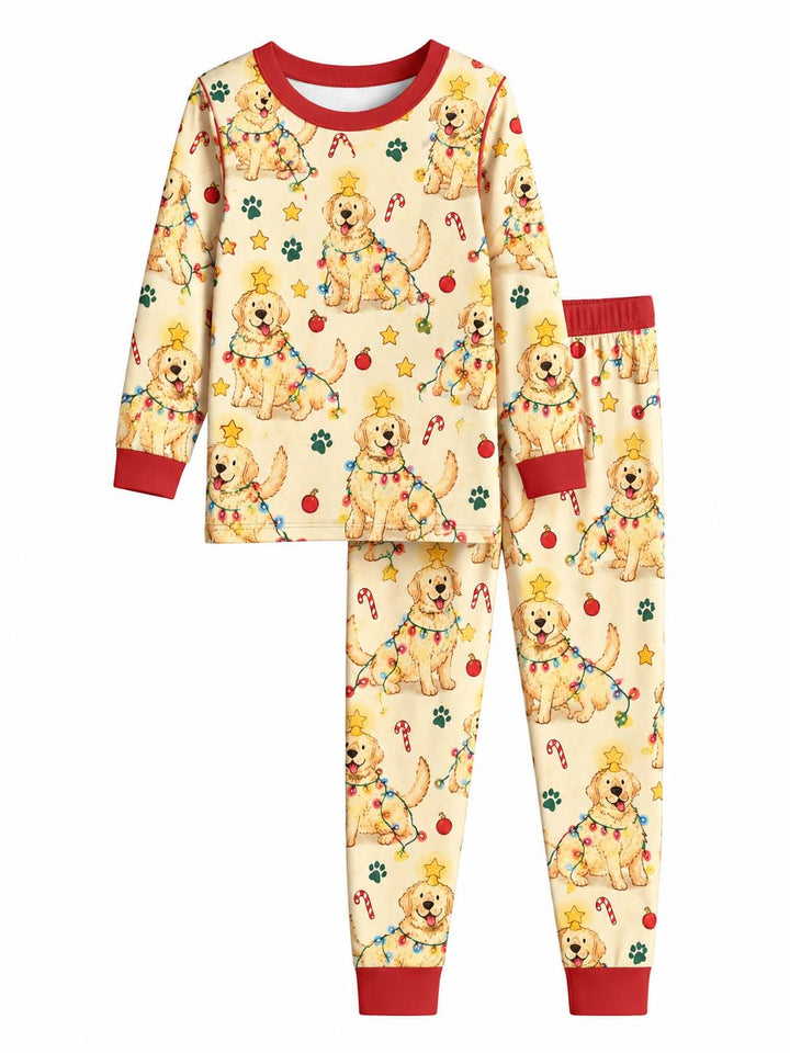 Golden Retriever Christmas Lights Bamboo Two Piece Long Sleeve Pajama Set