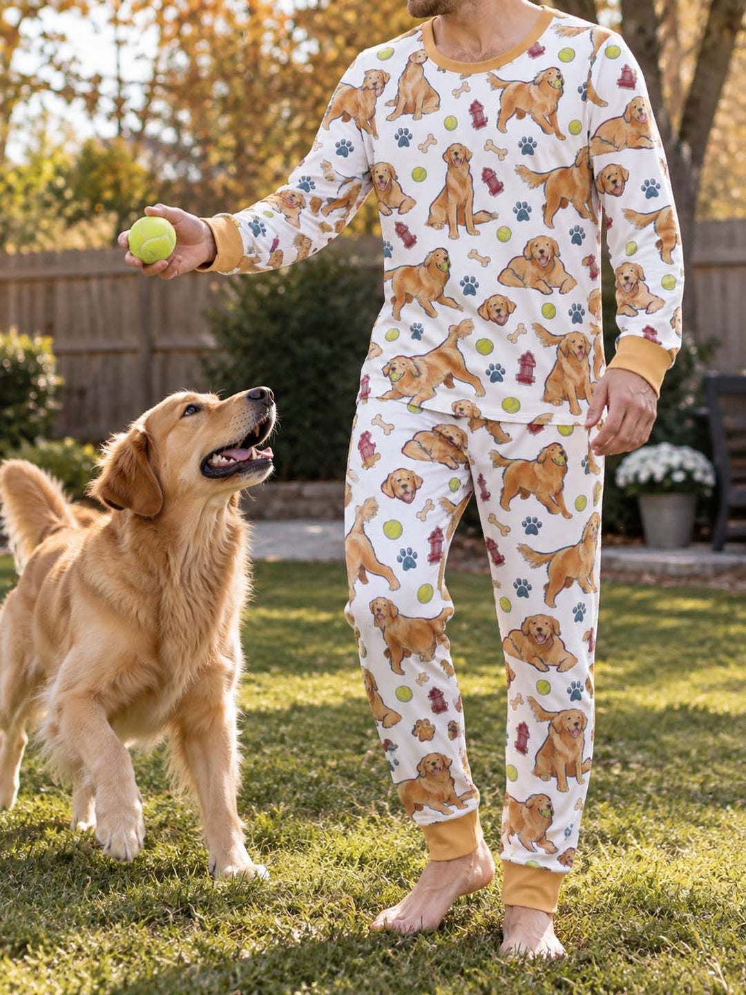 Golden Retriever Dog Park Bamboo Men's Pajama Set