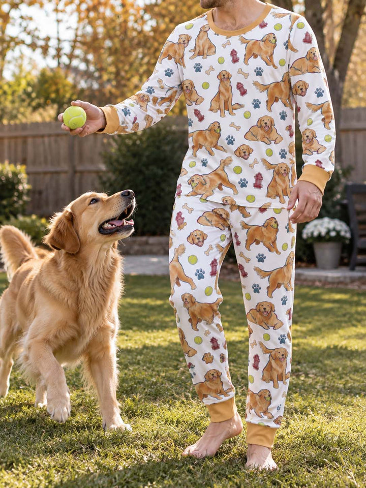 Golden Retriever Dog Park Bamboo Men's Pajama Set