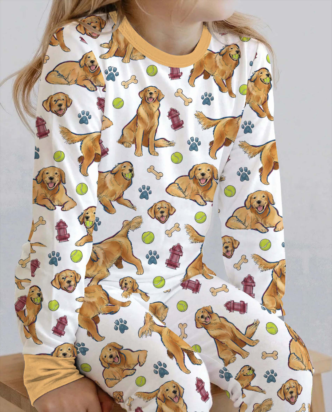 Golden Retriever Dog Park Bamboo Two Piece Long Sleeve Pajama Set