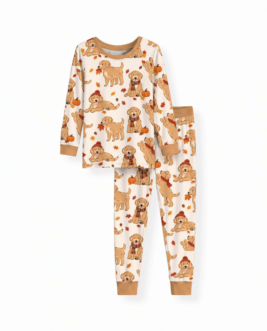 Golden Retriever Fall Playtime Bamboo Two Piece Long Sleeve Pajama Set