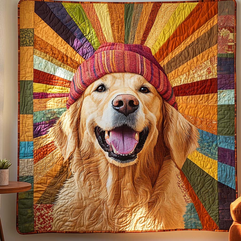 Golden Retriever Fall Sunshine Bamboo Quilt Blanket