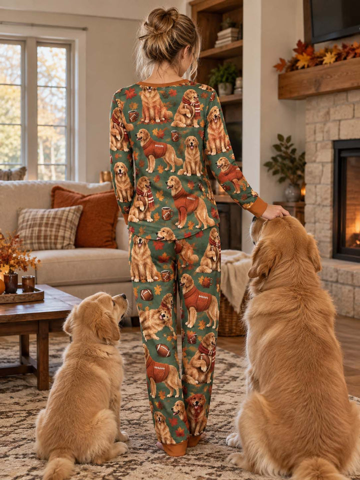 Golden Retriever Football Fall Bamboo Women Pajama Set