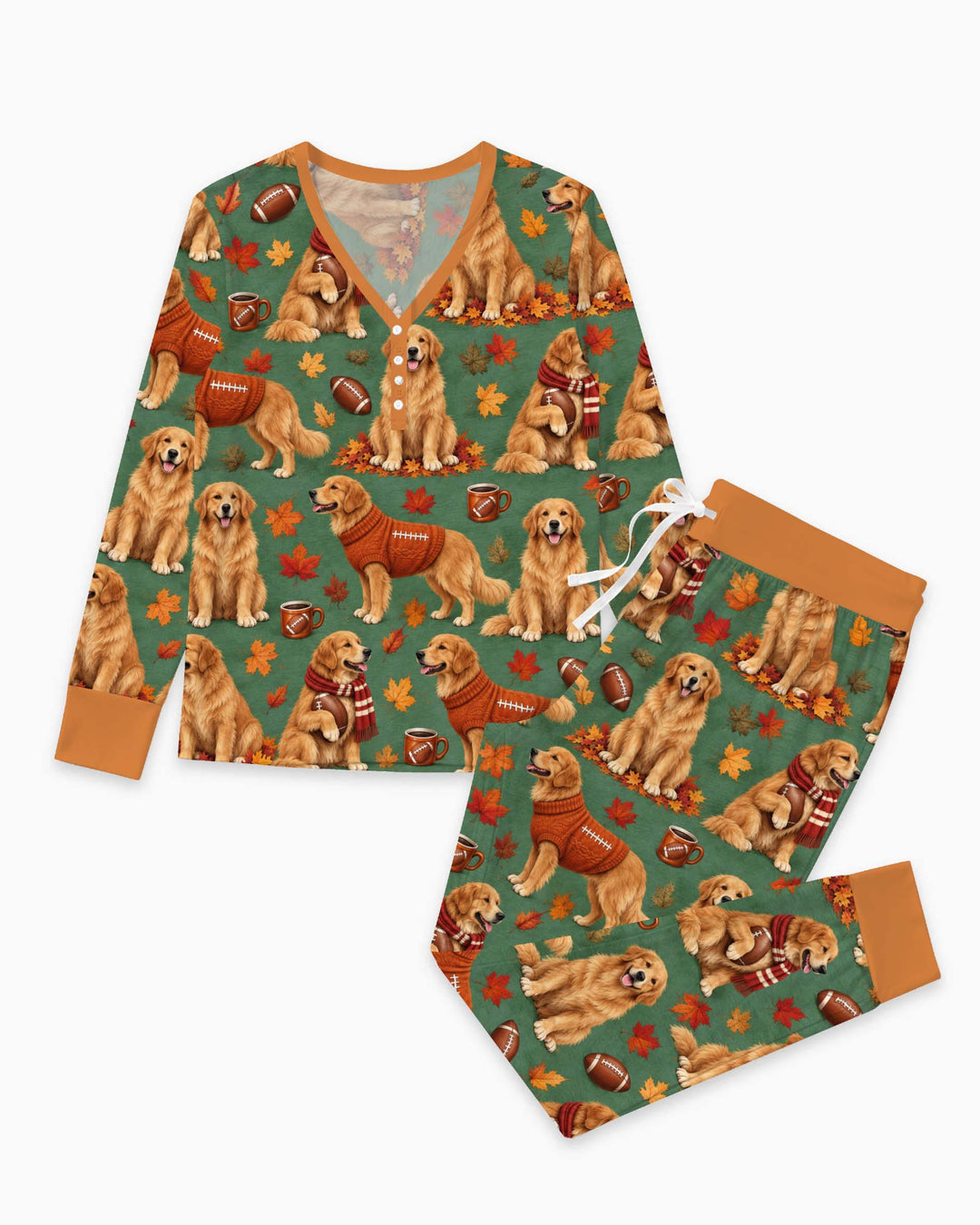 Golden Retriever Football Fall Bamboo Women Pajama Set