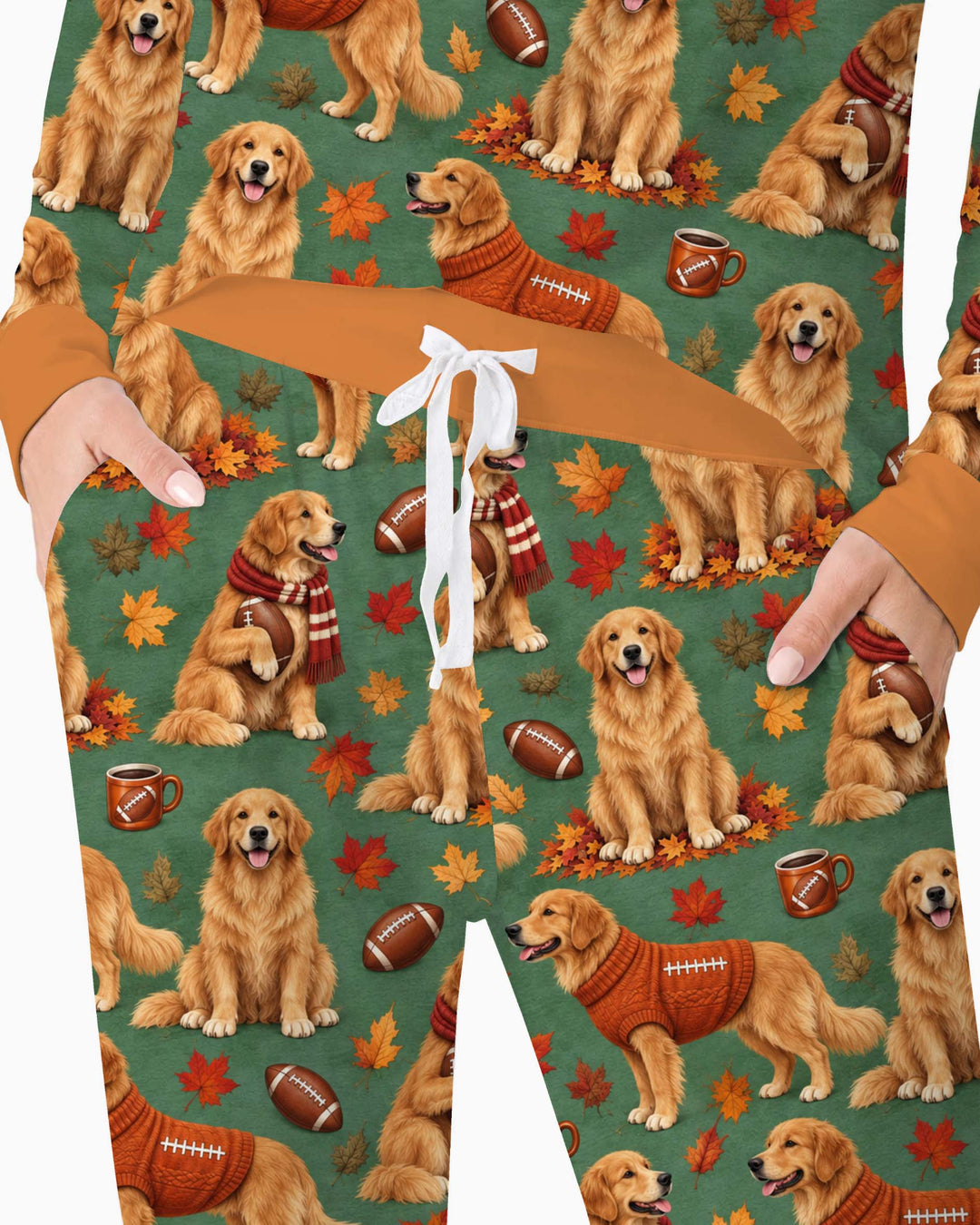 Golden Retriever Football Fall Bamboo Women Pajama Set