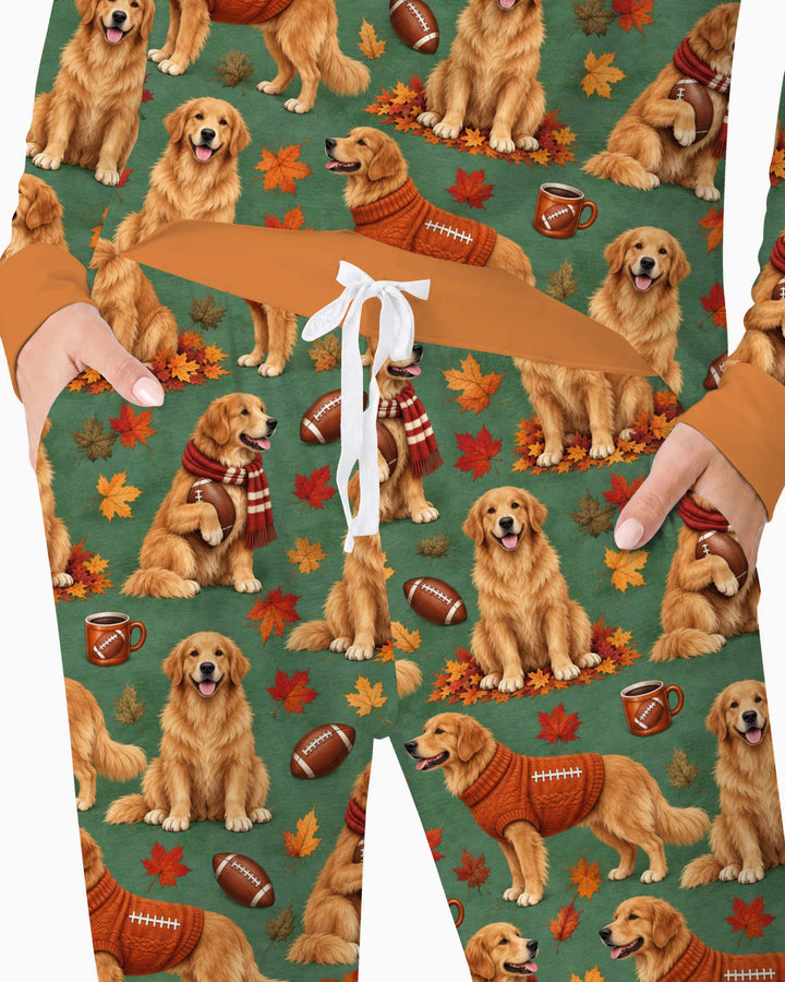Golden Retriever Football Fall Bamboo Women Pajama Set
