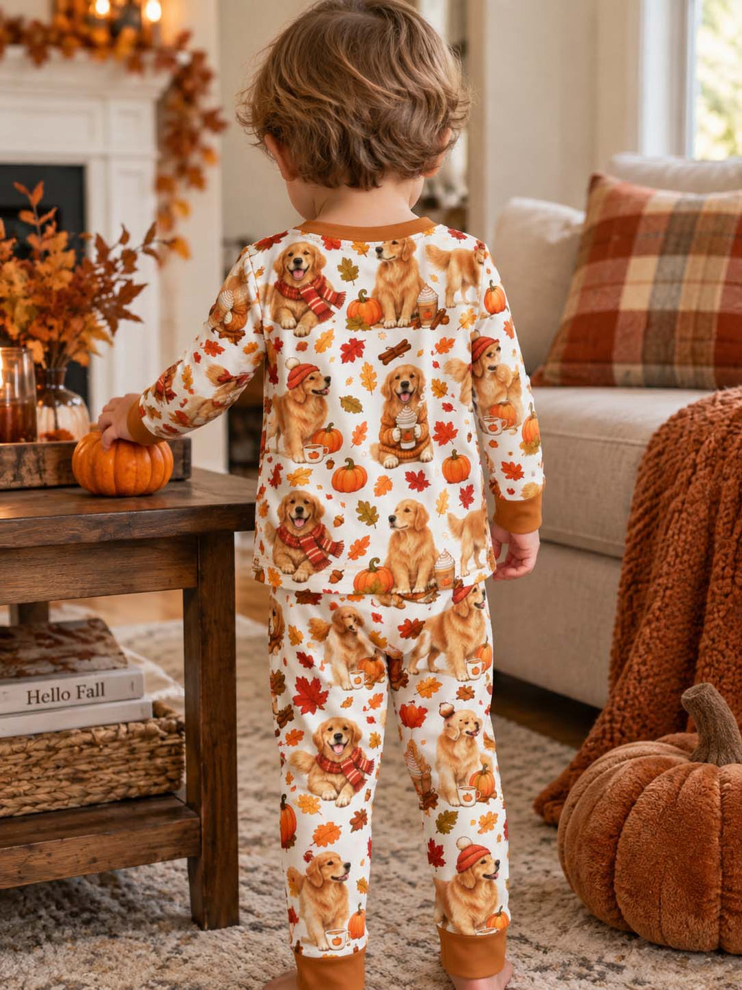 Golden Retriever Pumpkin Spice Autumn Bamboo Two Piece Long Sleeve Pajama Set