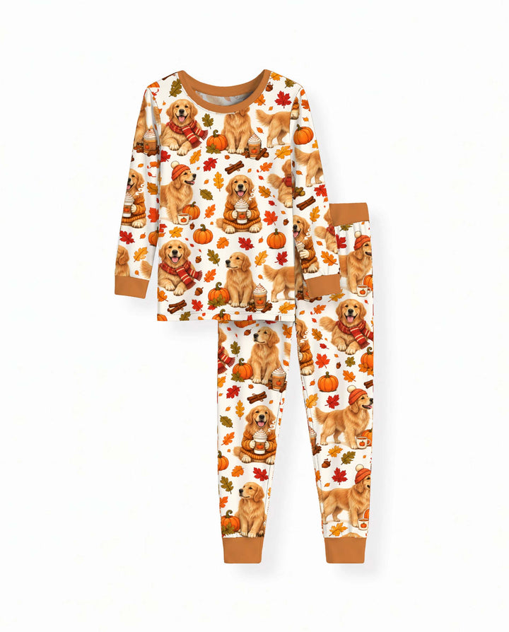Golden Retriever Pumpkin Spice Autumn Bamboo Two Piece Long Sleeve Pajama Set