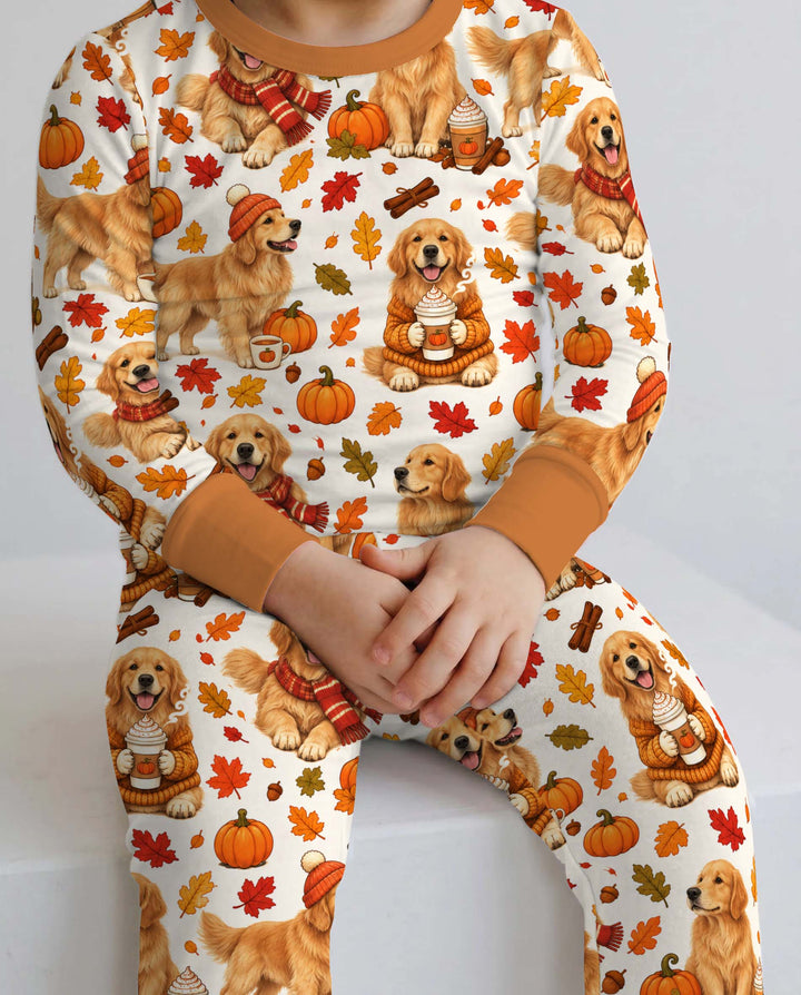 Golden Retriever Pumpkin Spice Autumn Bamboo Two Piece Long Sleeve Pajama Set
