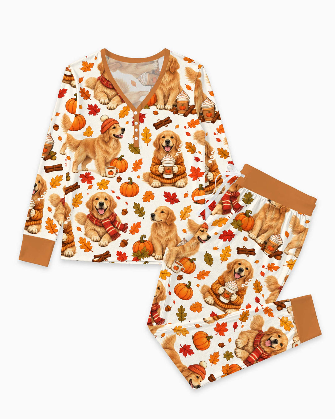 Golden Retriever Pumpkin Spice Autumn Bamboo Women Pajama Set
