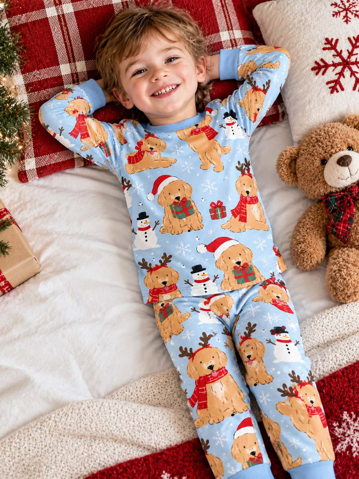 Golden Retriever Winter Wonderland Bamboo Two Piece Long Sleeve Pajama Set