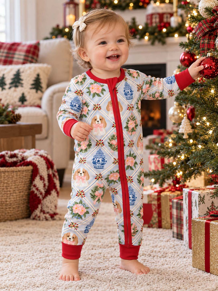 Grandmillennial Christmas Dog and Chinoiserie Bamboo Convertible Zippy