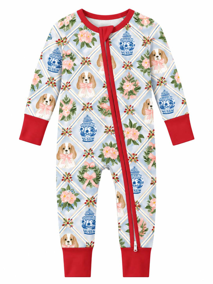 Grandmillennial Christmas Dog and Chinoiserie Bamboo Convertible Zippy