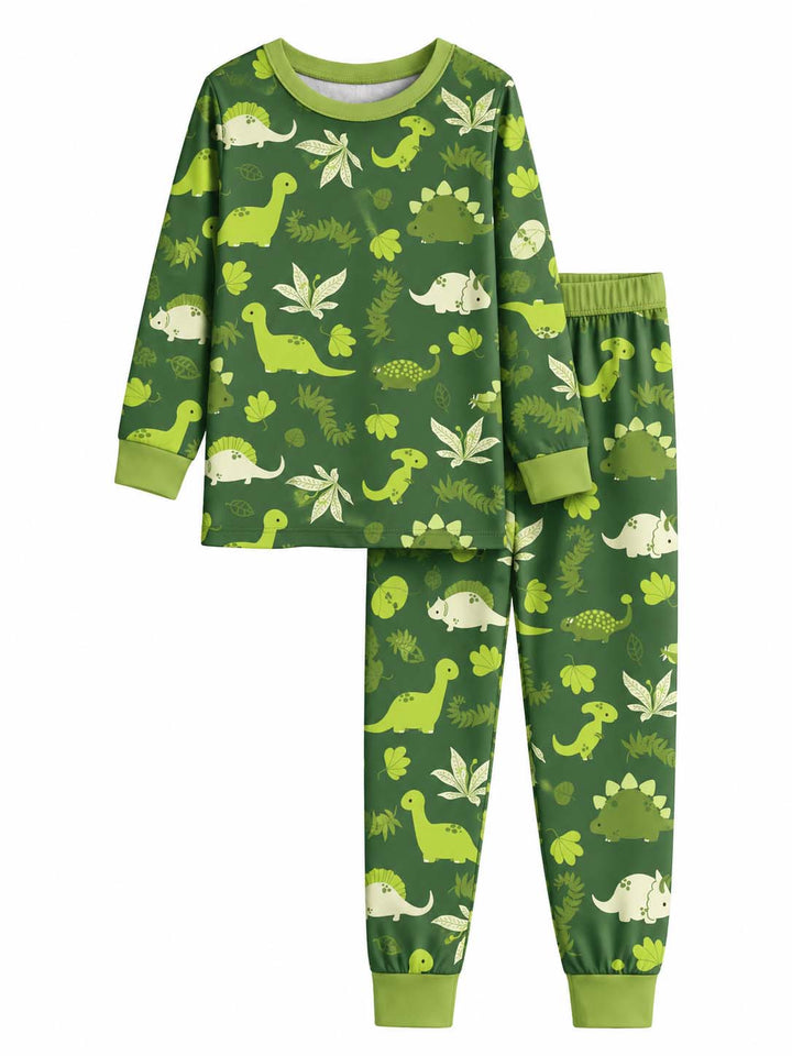 Green Dinosaur Forest Bamboo Two Piece Long Sleeve Pajama Set