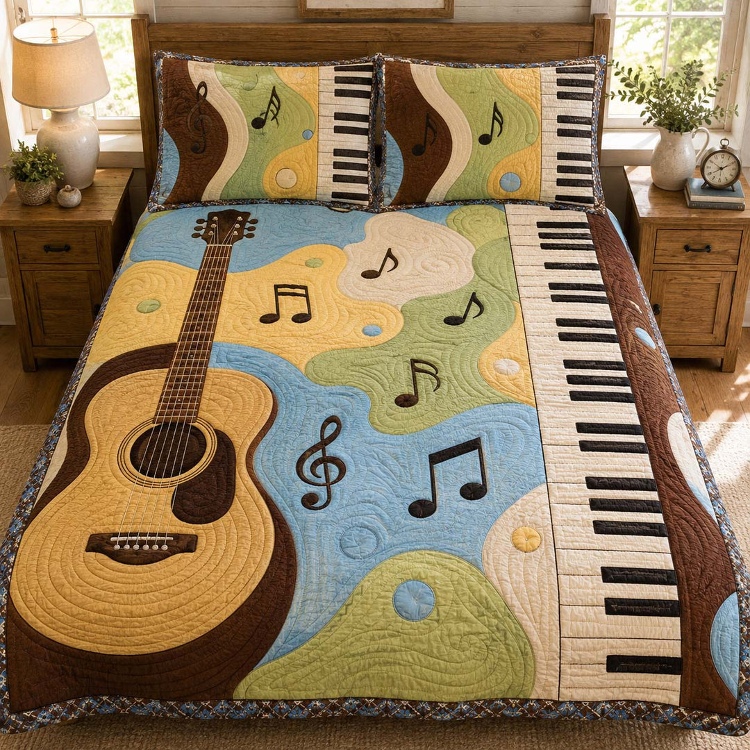 Guitar Piano Harmony Bamboo Quilt Bedding Set