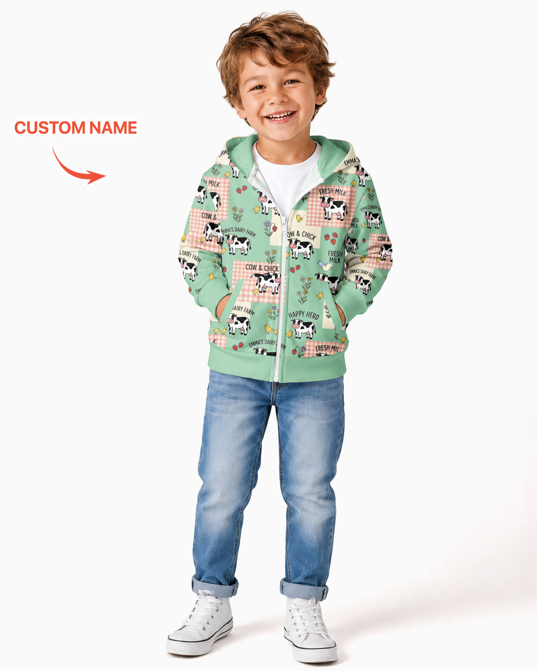 Custom Name Minty Farm And A Tiny Chick Bamboo Zip Hoodie
