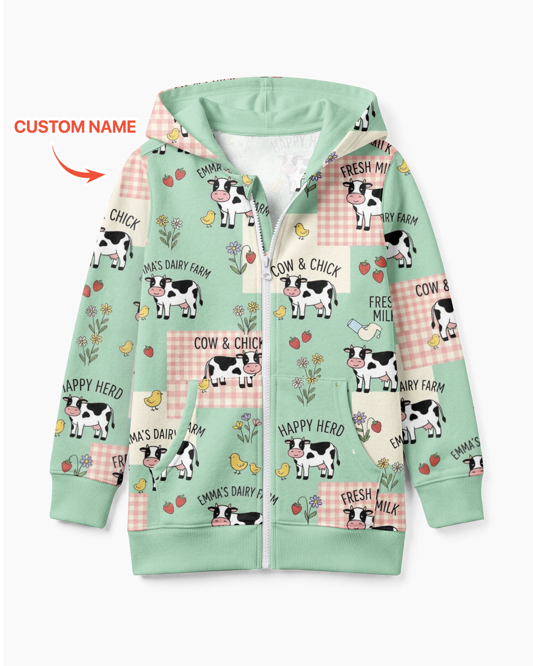 Custom Name Minty Farm And A Tiny Chick Bamboo Zip Hoodie