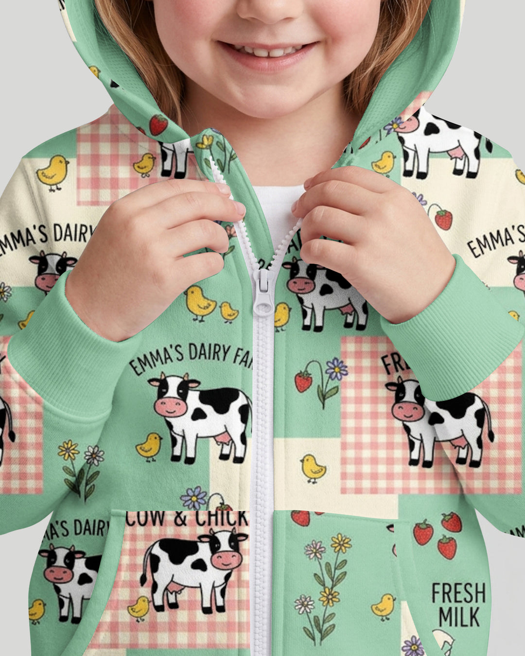 Custom Name Minty Farm And A Tiny Chick Bamboo Zip Hoodie