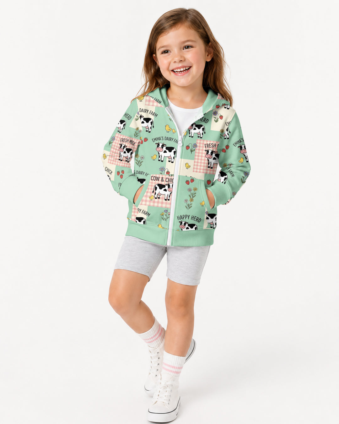 Custom Name Minty Farm And A Tiny Chick Bamboo Zip Hoodie
