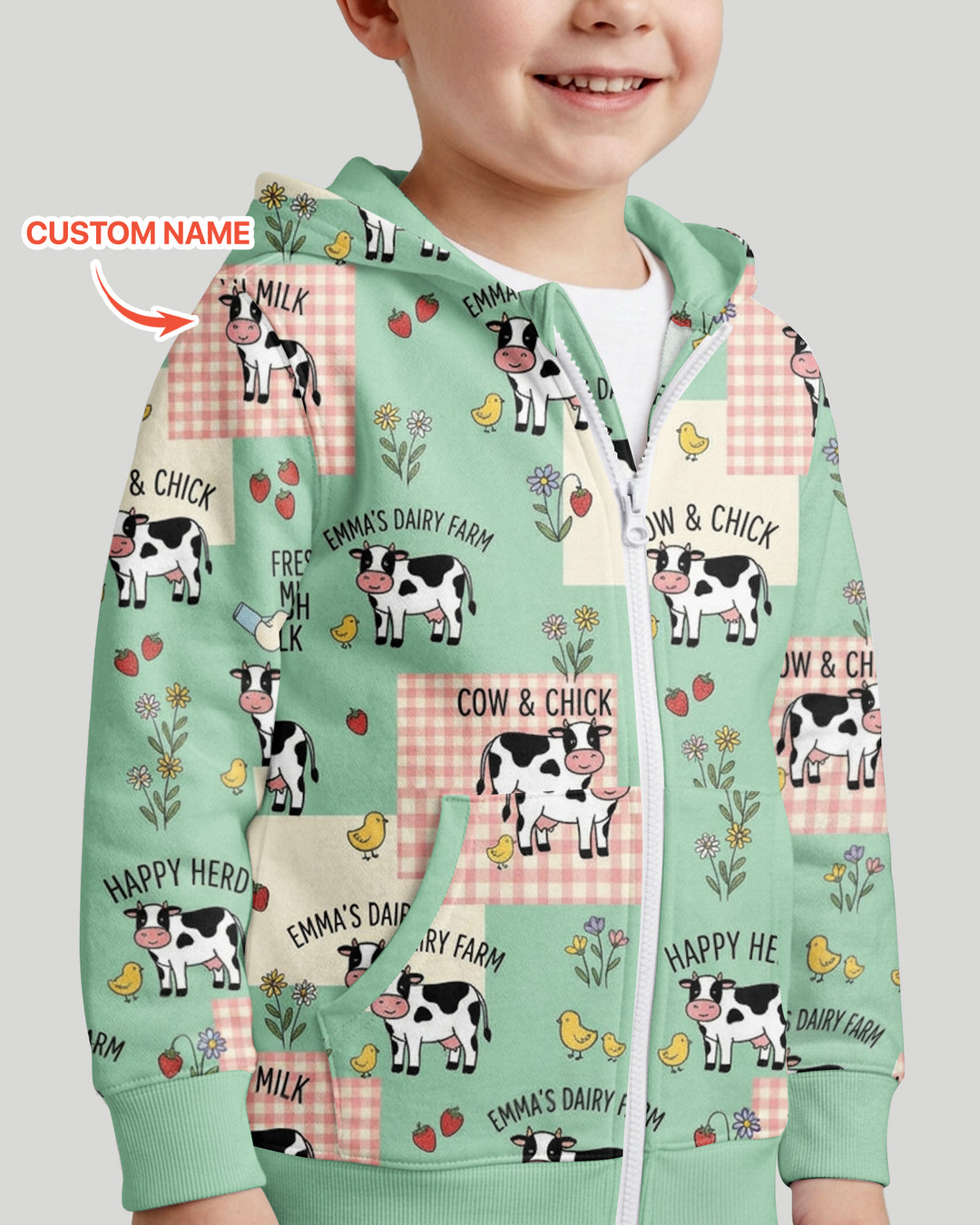Custom Name Minty Farm And A Tiny Chick Bamboo Zip Hoodie