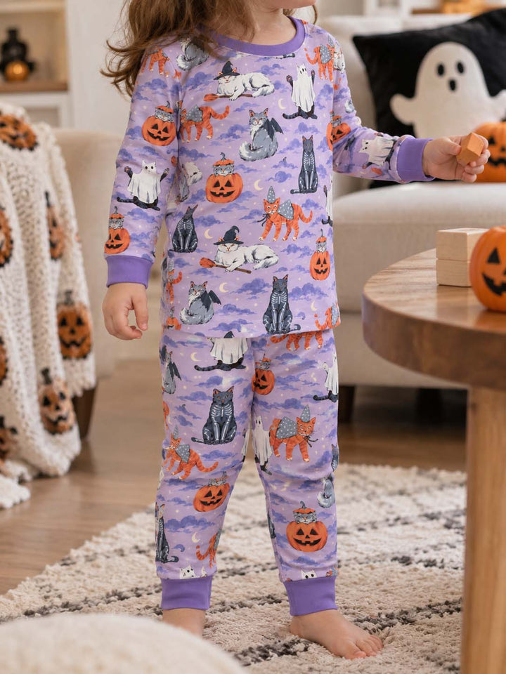 Halloween Cats in the Clouds Bamboo Two Piece Long Sleeve Pajama Set