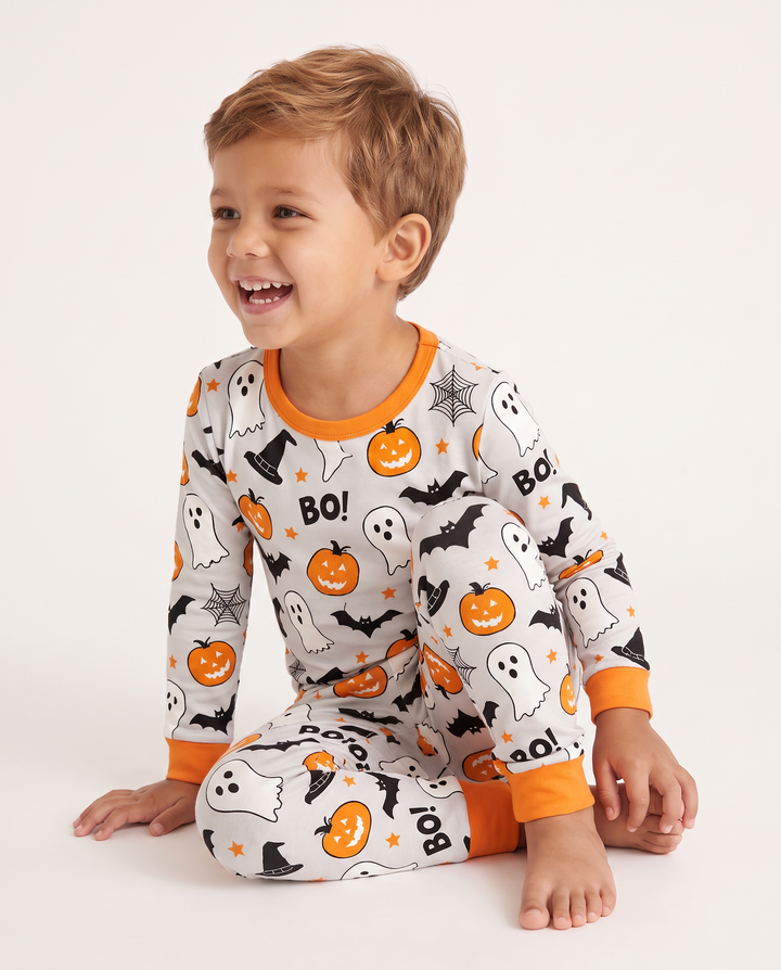 Halloween Boo & Pumpkin Glow In The Dark Bamboo Two Piece Long Sleeve Pyjamas Set
