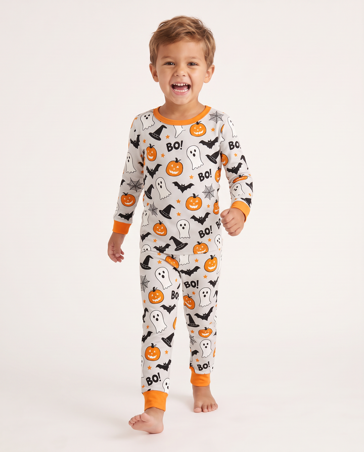 Halloween Boo & Pumpkin Glow In The Dark Bamboo Two Piece Long Sleeve Pyjamas Set