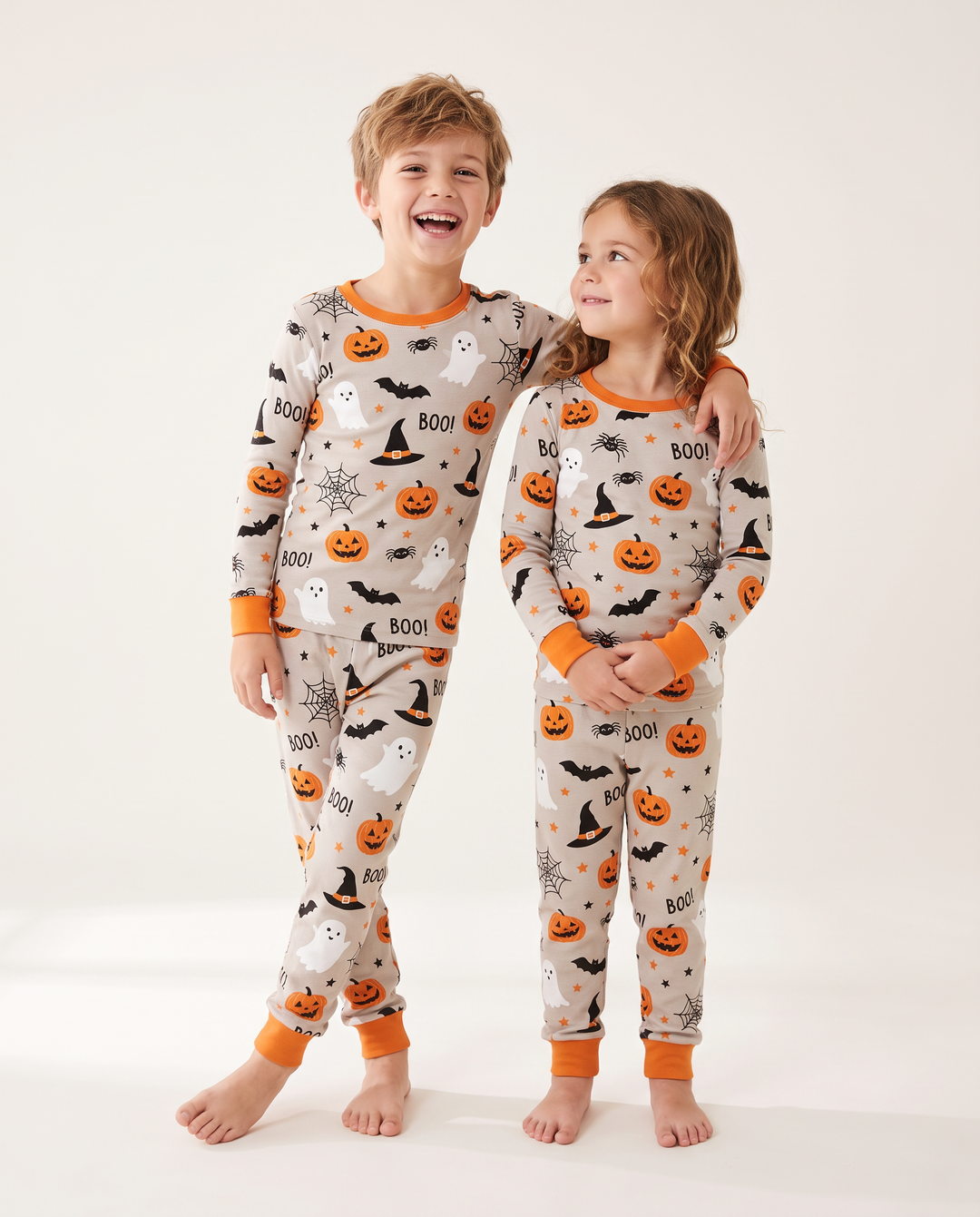 Halloween Boo & Pumpkin Glow In The Dark Bamboo Two Piece Long Sleeve Pyjamas Set
