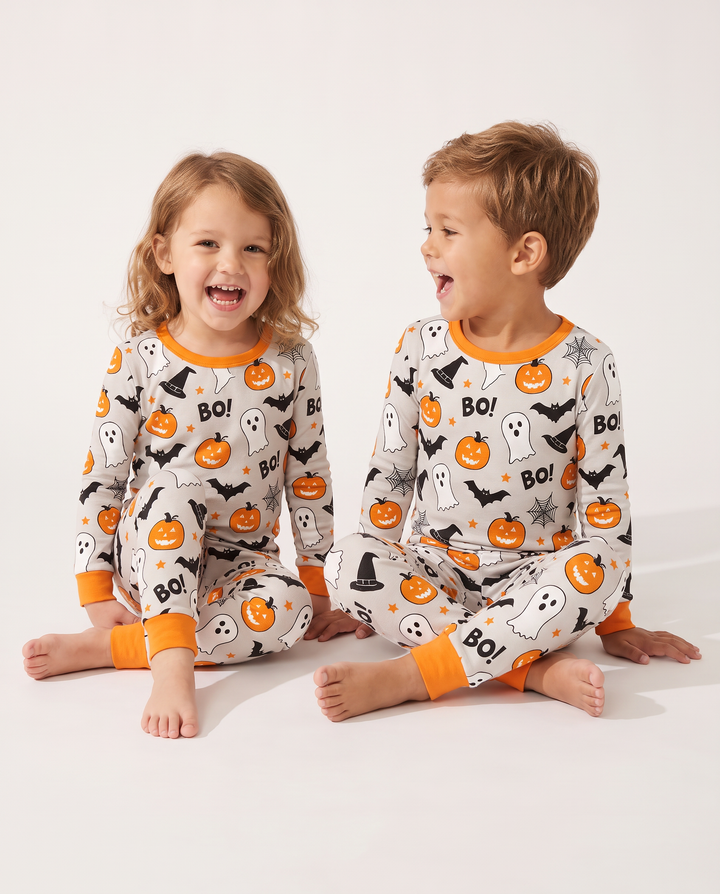 Halloween Boo & Pumpkin Glow In The Dark Bamboo Two Piece Long Sleeve Pyjamas Set