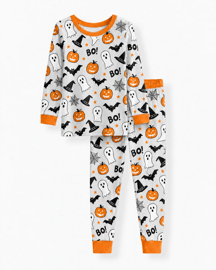 Halloween Boo & Pumpkin Glow In The Dark Bamboo Two Piece Long Sleeve Pyjamas Set