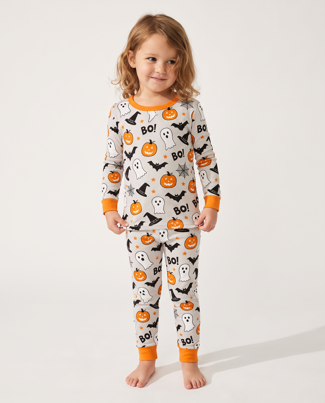 Halloween Boo & Pumpkin Glow In The Dark Bamboo Two Piece Long Sleeve Pyjamas Set