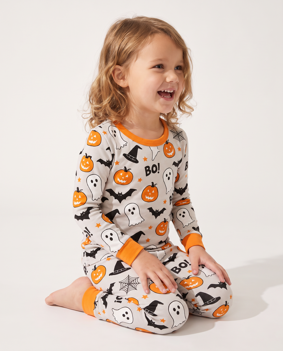 Halloween Boo & Pumpkin Glow In The Dark Bamboo Two Piece Long Sleeve Pyjamas Set