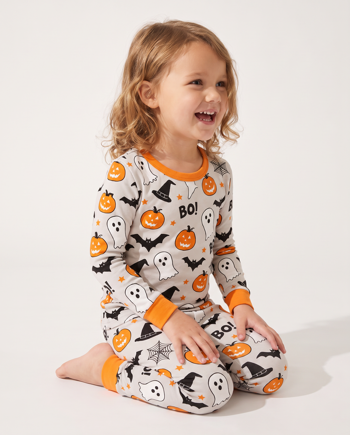 Halloween Boo & Pumpkin Glow In The Dark Bamboo Two Piece Long Sleeve Pyjamas Set