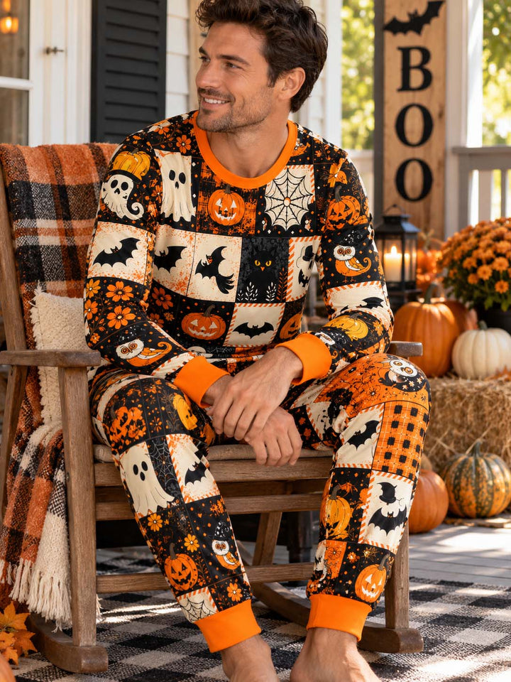 Halloween Patchwork Charm Bamboo Men's Pajama Set