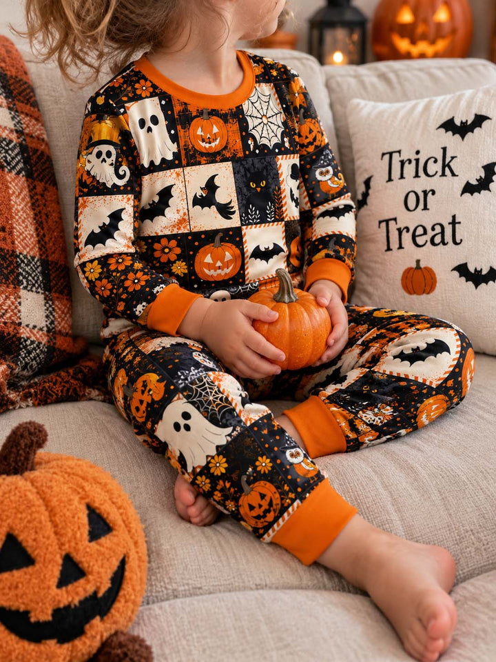 Halloween Patchwork Charm Bamboo Two Piece Long Sleeve Pajama Set