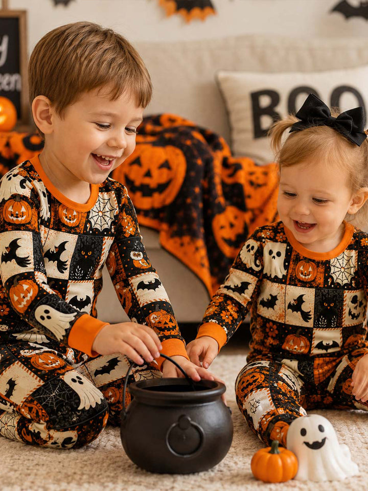 Halloween Patchwork Charm Bamboo Two Piece Long Sleeve Pajama Set