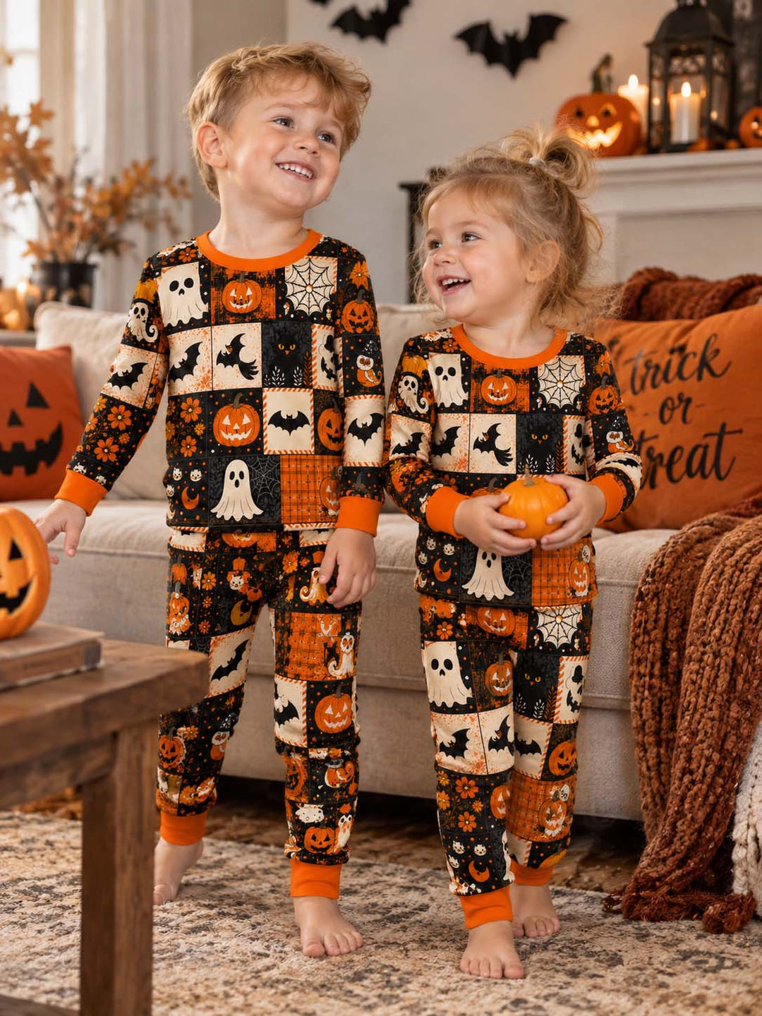 Halloween Patchwork Charm Bamboo Two Piece Long Sleeve Pajama Set