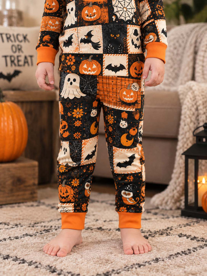 Halloween Patchwork Charm Bamboo Two Piece Long Sleeve Pajama Set