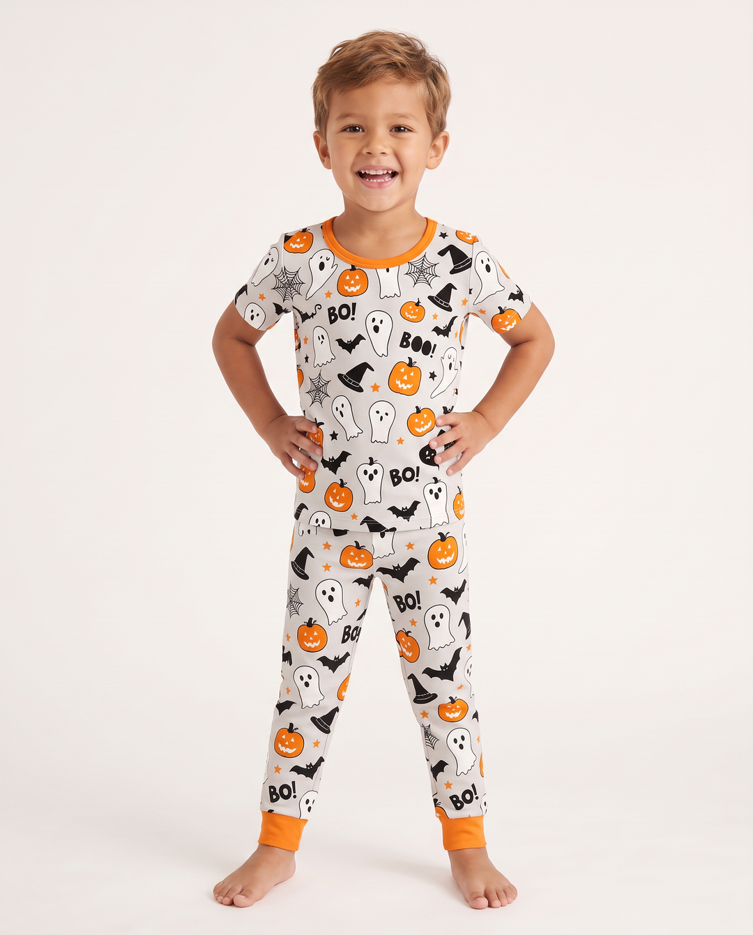 Halloween Boo & Pumpkin Glow In The Dark Bamboo Two Piece Short Sleeve Pyjamas Set