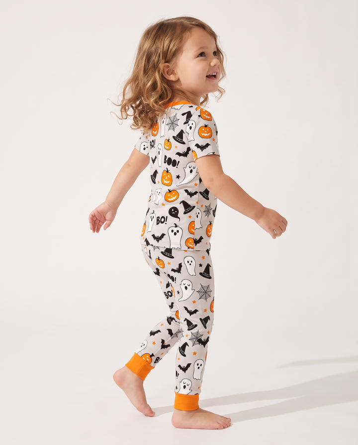 Halloween Boo & Pumpkin Glow In The Dark Bamboo Two Piece Short Sleeve Pyjamas Set