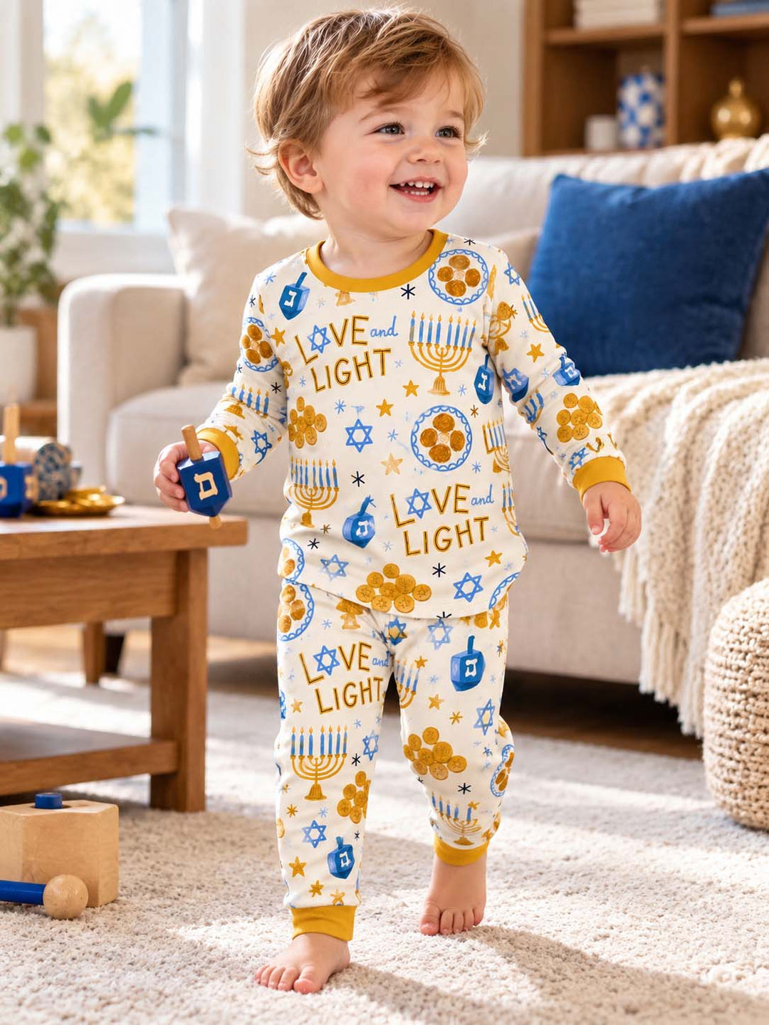 Hanukkah Love and Light Bamboo Two Piece Long Sleeve Pajama Set