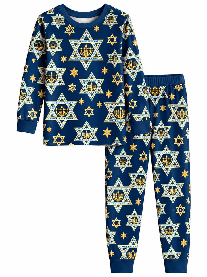 Hanukkah Star and Menorah Bamboo Men's Pajama Set