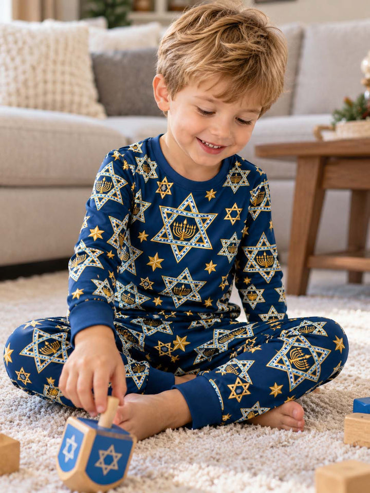 Hanukkah Star and Menorah Bamboo Two Piece Long Sleeve Pajama Set