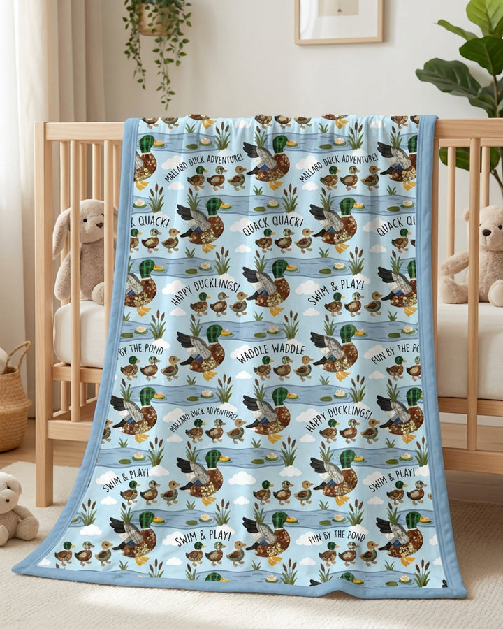 Happy Duckling Swim Bamboo Blanket