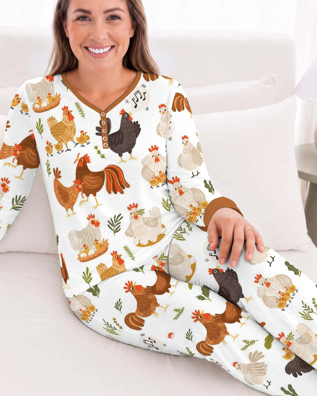 Happy Chicken Family Bamboo Women Pajama Set