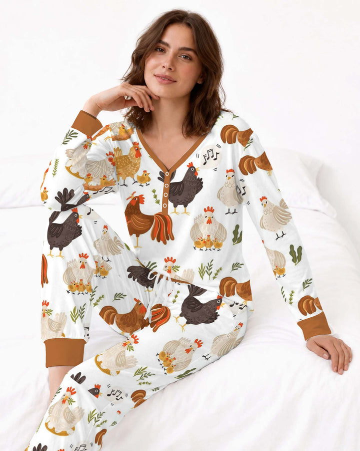 Happy Chicken Family Bamboo Women Pajama Set