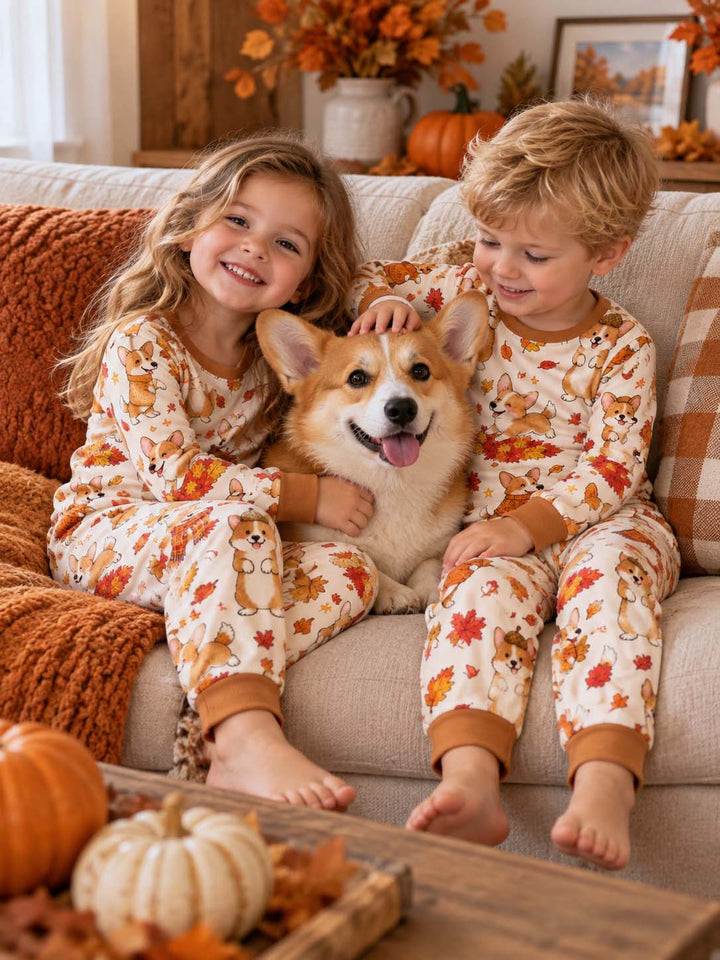 Happy Fall Corgis Bamboo Two Piece Long Sleeve Pajama Set